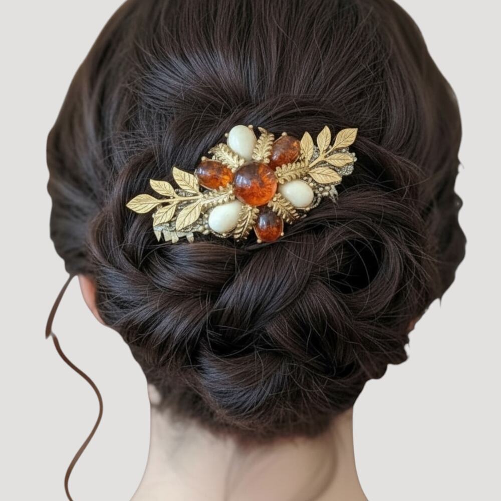 Bridal Hair Comb Amber Gold Vintage Wedding Hairpiece Accessories Formal Clips